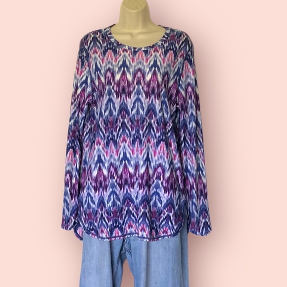 TOMMY BAHAMA Ikat Mirage Geometric Print Long Sleeve Shirt XL Blue Rash Guard - Picture 3 of 10